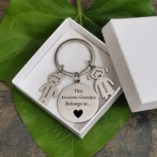 Best Grandpa™ personalized keychain engraved with grandkids' names