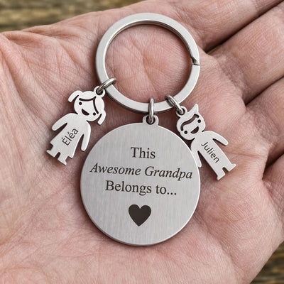 Best Grandpa™ personalized keychain engraved with grandkids' names