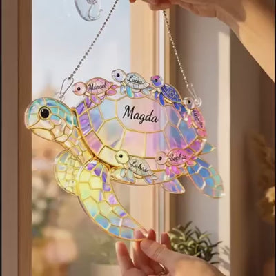 Family Turtles™ personalized stained glass suncatcher with names