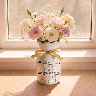 Blooming Names™ personalized ceramic family vase with names