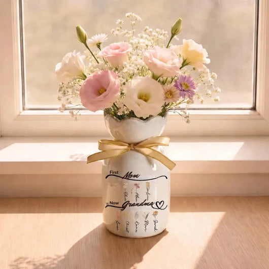 Blooming Names™ personalized ceramic family vase with names
