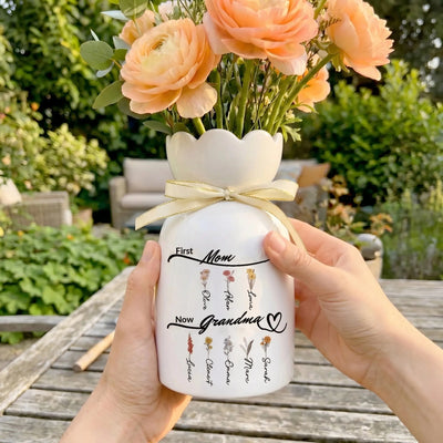 Blooming Names™ personalized ceramic family vase with names